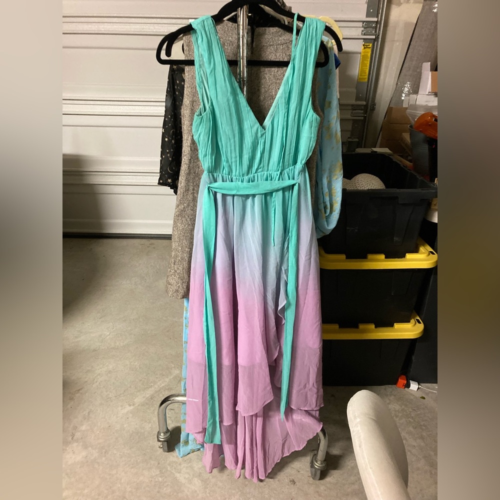 V-neck Bridesmaid Dress for Weddings A-Line High-Low Long Formal Evening Gown